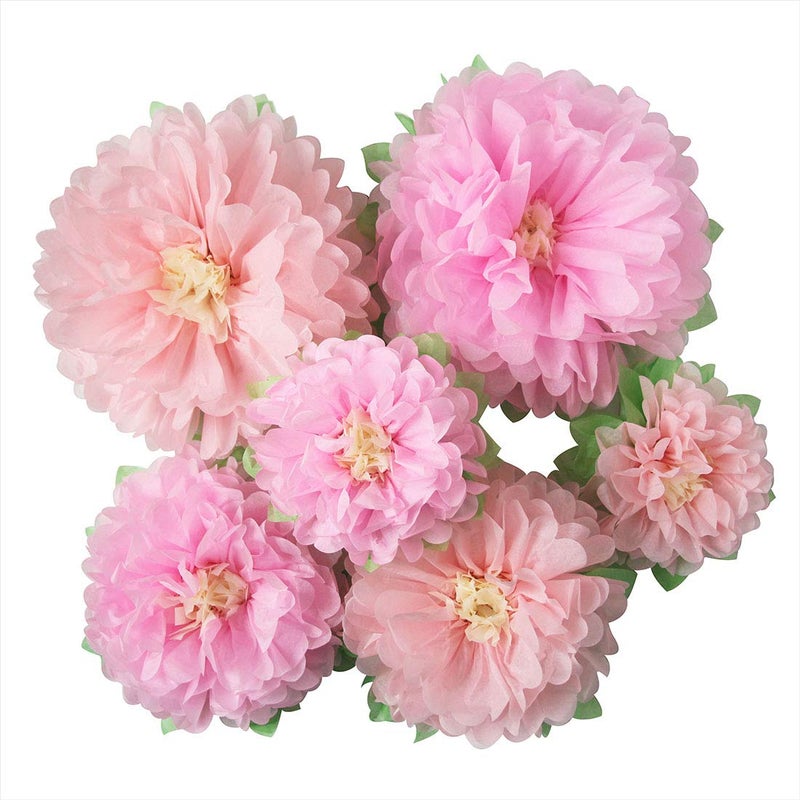 Mybbshower Pinks Flowers Decoration (11''-7'' Assorted) 6 pcs Artificial Tissue Paper Peony Nursery Wall Bridal Shower Centerpiece Baby Girl Birthday Tea Party - Image 1